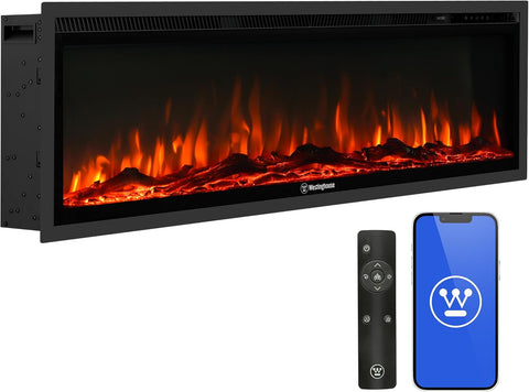 Westinghouse 50 Inch Electric Fireplace Heater, Compatible with Alexa & Google Home