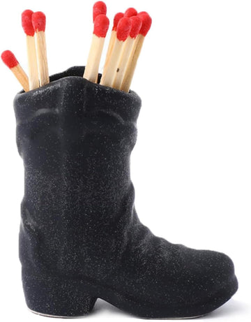 Cowboy Boot Match Box with Striker, Decorative Matches Holder, Very Cute Addition for Interior Decor (Black)