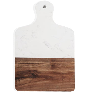 Cutting Board with Marble and Natural Wood,Serving Board for Steak Fruits with Handle,Chopping Board for Bread as