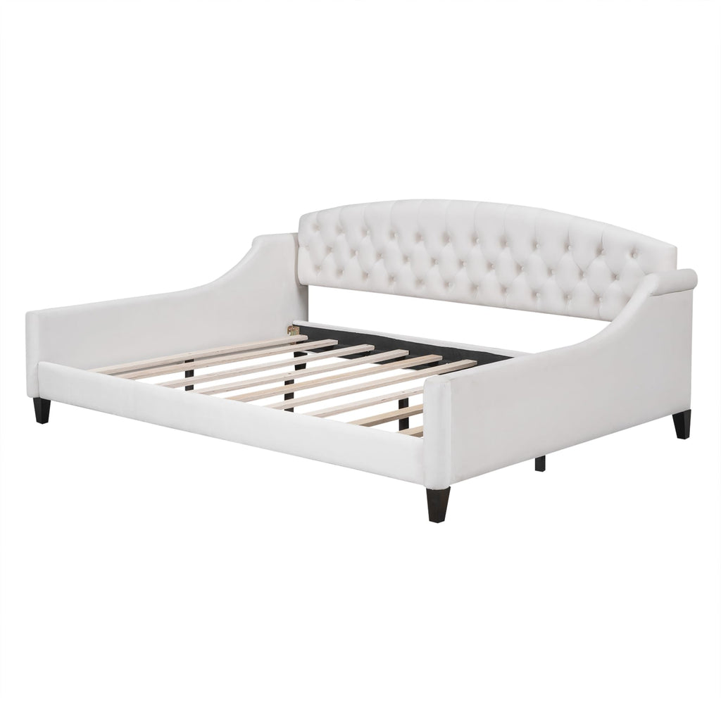 Full Size Daybed, Modern Luxury Tufted Button Upholstered Full Sofa Bed Living Room, Beige