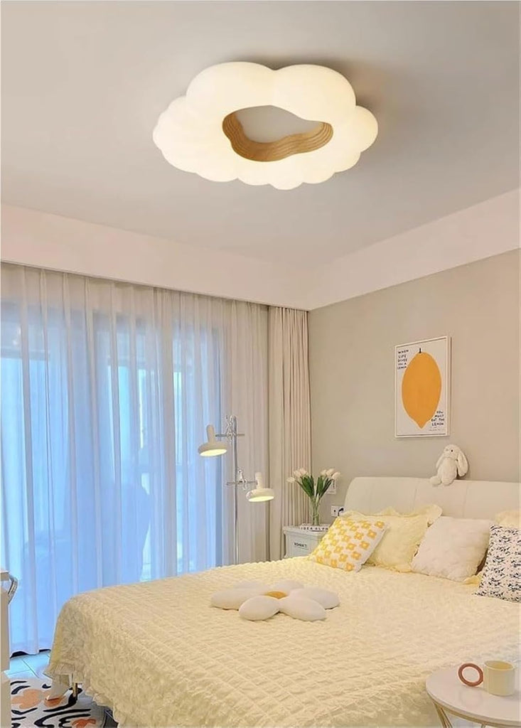 LED Semi Flush Mount Ceiling Light Fixture Cream Modern Close to Ceiling Lamp with White Cloud Shade Kids Room Living