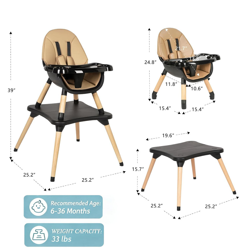 6 in 1 High Chair for Babies & Toddlers, Convertible Wooden Baby Highchair | Table and Chair Set, Baby Feeding Chair