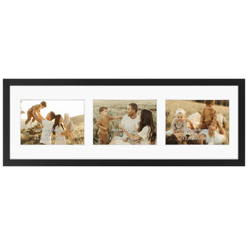 5x7 Collage Picture Frame 3 Openings Horizontal, Textured Metal 8x24 Frame Matted to Three 5x7 Photos with Mat, Wall