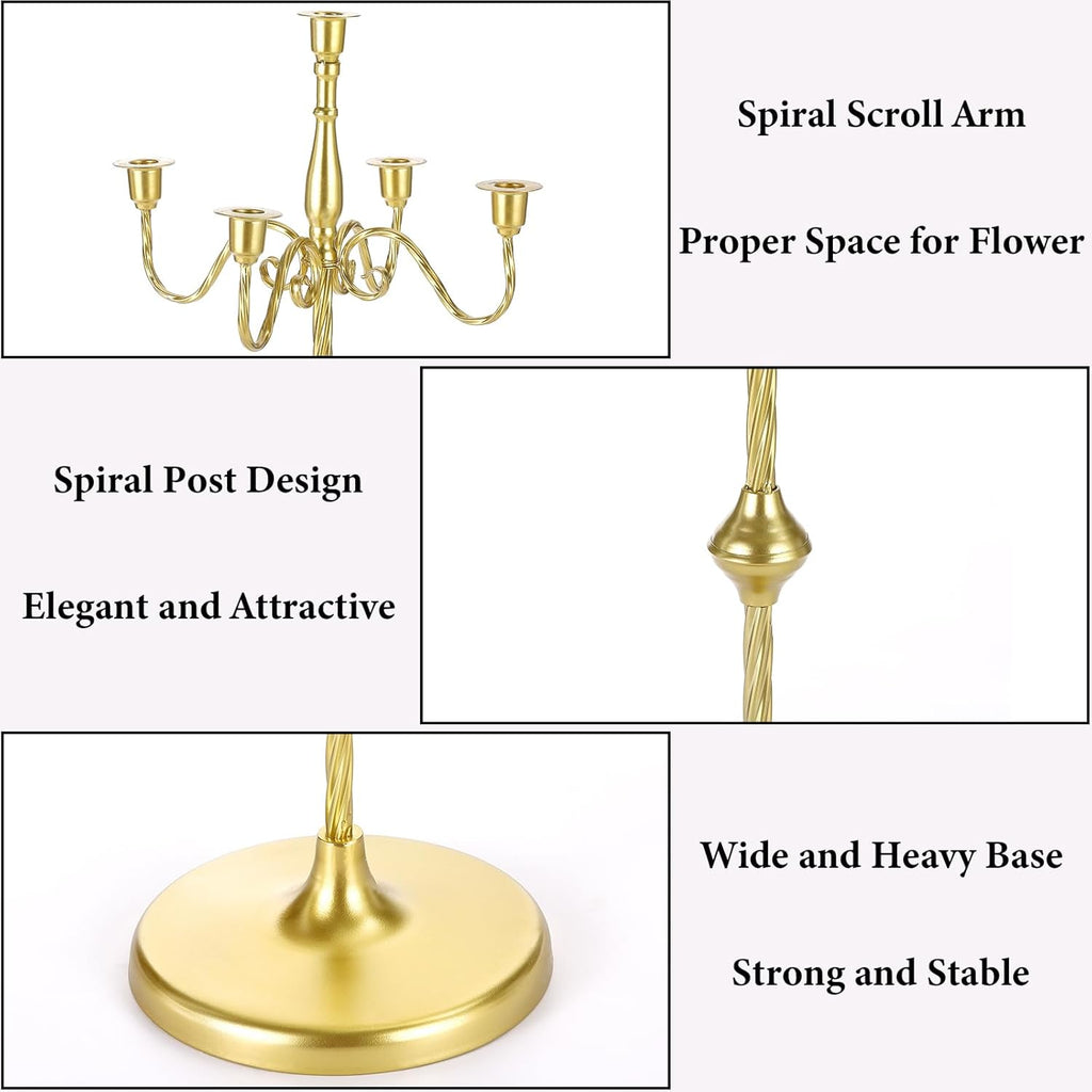 42.7 Inch Floor Candelabra Candle Holder Set of 2, 5 Arms Gold Candlestick Holders, Tall Candelabras Centerpiece for