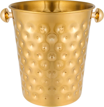 5-Quart Metal Golden Champagne Bucket, Hammered Mirror Finish Stainless Steel Ice Bucket for Party, Wedding, Banquet
