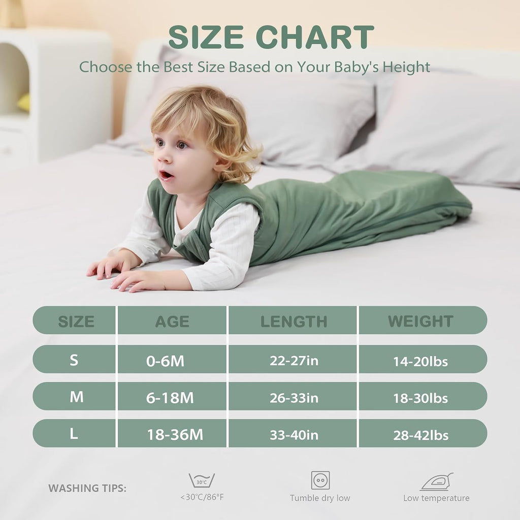 Unisex Baby Sleep Sack 1.0 TOG, Supersoft Rayon Made from Bamboo Wearable Blanket with Way Zipper (Dark Green,0-6