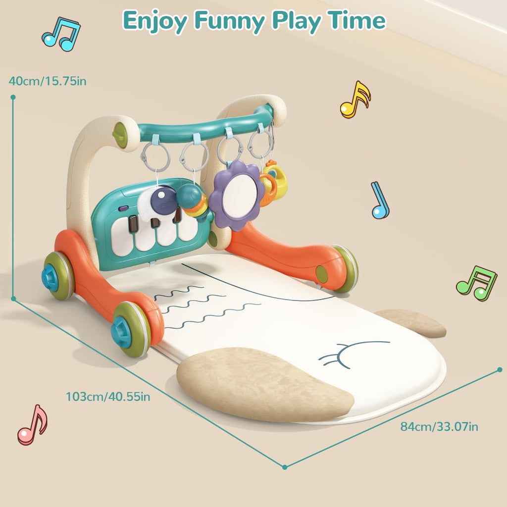 3 in 1 Baby Play Mat Gym, Kick and Play Piano Gym with Music Light, Activity Tummy Time Play mat with 5 Learning