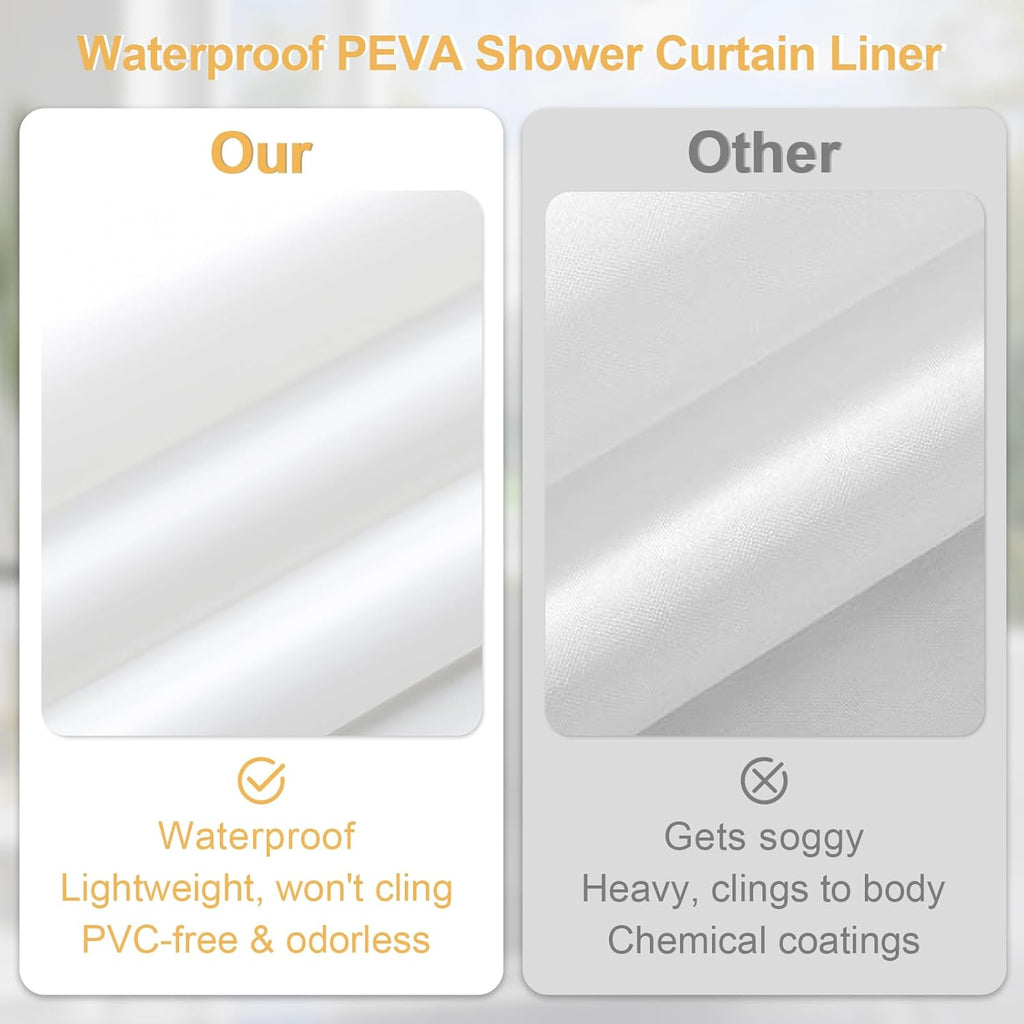 3 in 1 Fog Blue Shower Curtain Set with PEVA Liner & 12 Hooks, 72 x 72 | Fabric shower curtain, modern hotel style