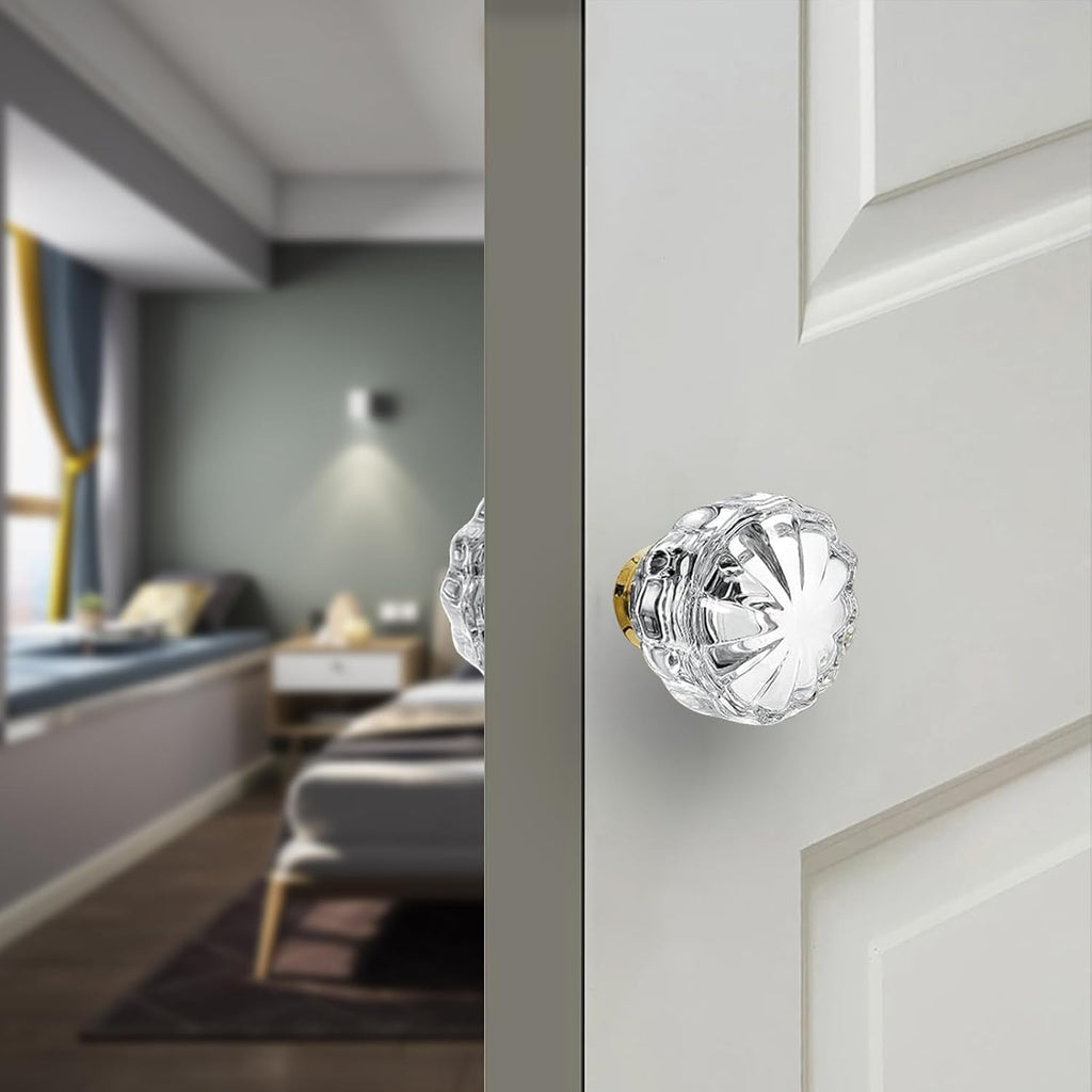1 Pack Glass Interior Door Knobs, Old Style Door Knob Replacement, Vintage Crystal Door Knobs, Polished Brass Finish