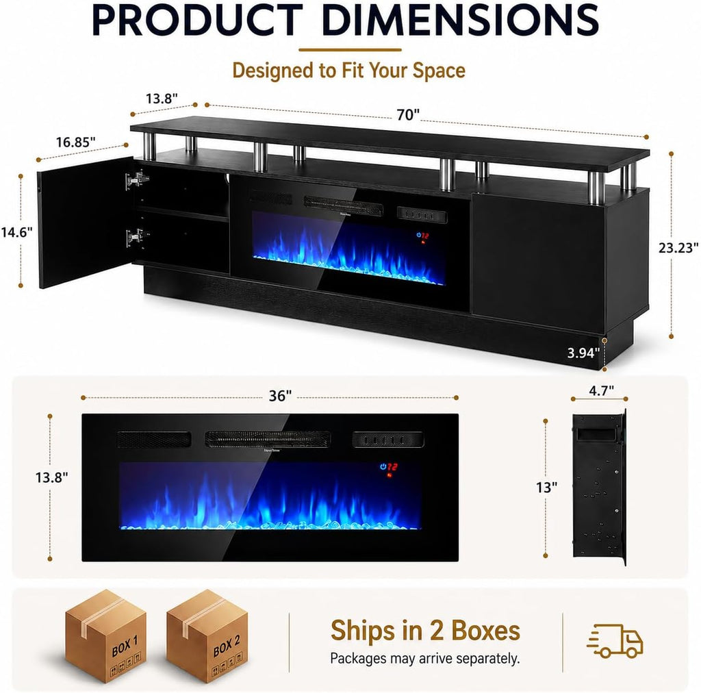 70" TV Stand for Living Room, Modern Entertainment Center & Media Console, Fits TVs up to 80", Storage Cabinet with