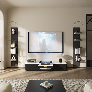 Modern TV Stand for Projector, Sintered Stone Entertainment Center with Storage Bedroom, 55 inch TV Stand, Solid Wood