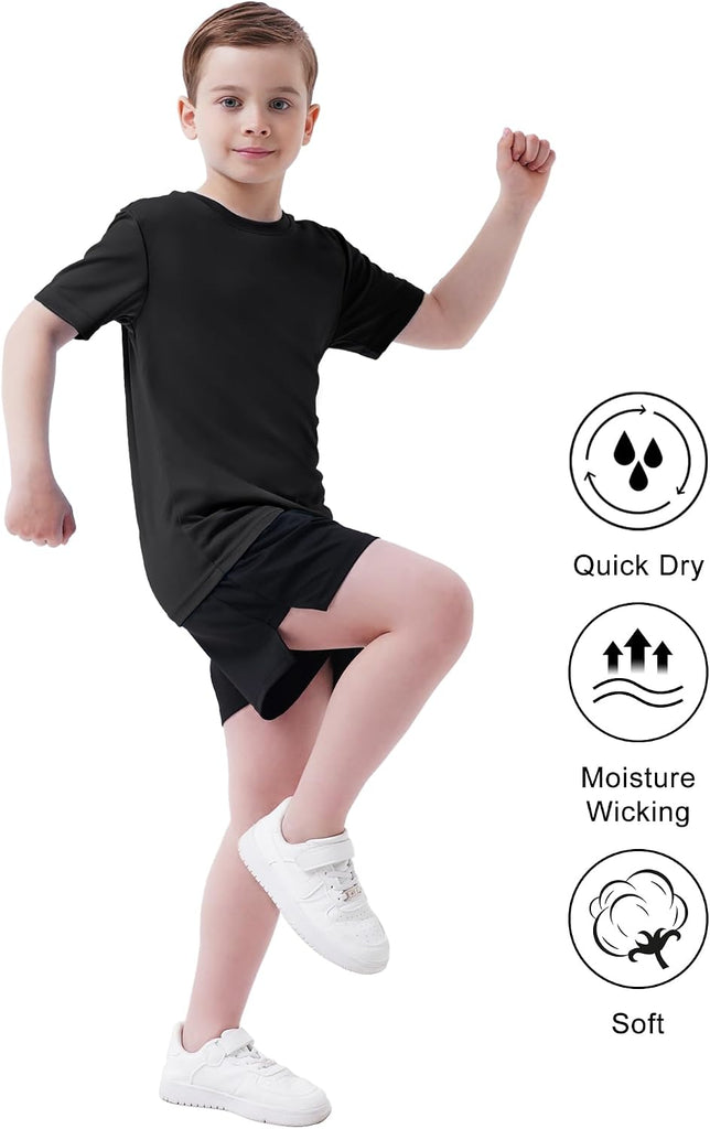 Boys Athletic Shirt Quick Dry Short Sleeve Performance Moisture Wicking T Shirt for Youth