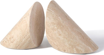 Natural Marble Bookends for Shelves, Travertine Decorative Book Ends for Heavy Books, Heavy Duty Stone Book Holders