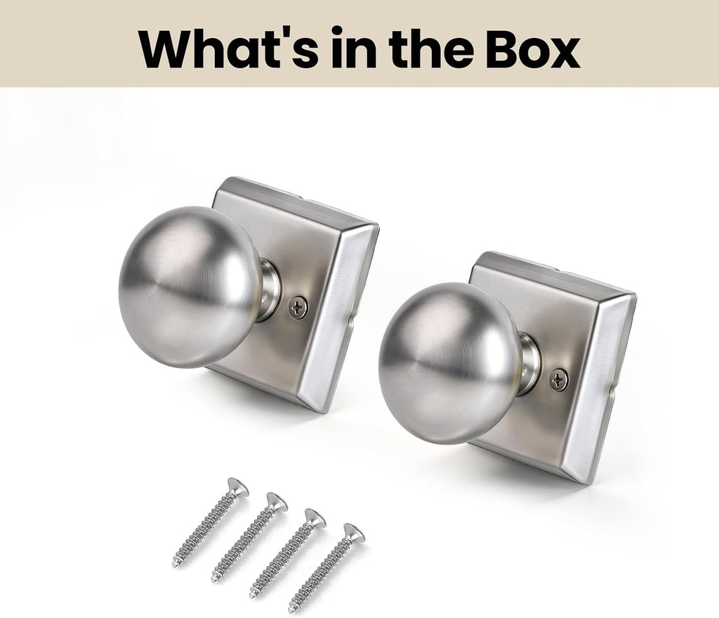 2 Pack Brushed Nickel Dummy Door Knobs Interior, Satin Nickel Door Knob Round Dummy Door Handle Interior for Hall