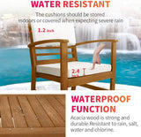 4-Piece Patio Conversation Set Acacia Wood Outdoor Sofa & Chairs with Coffee Table