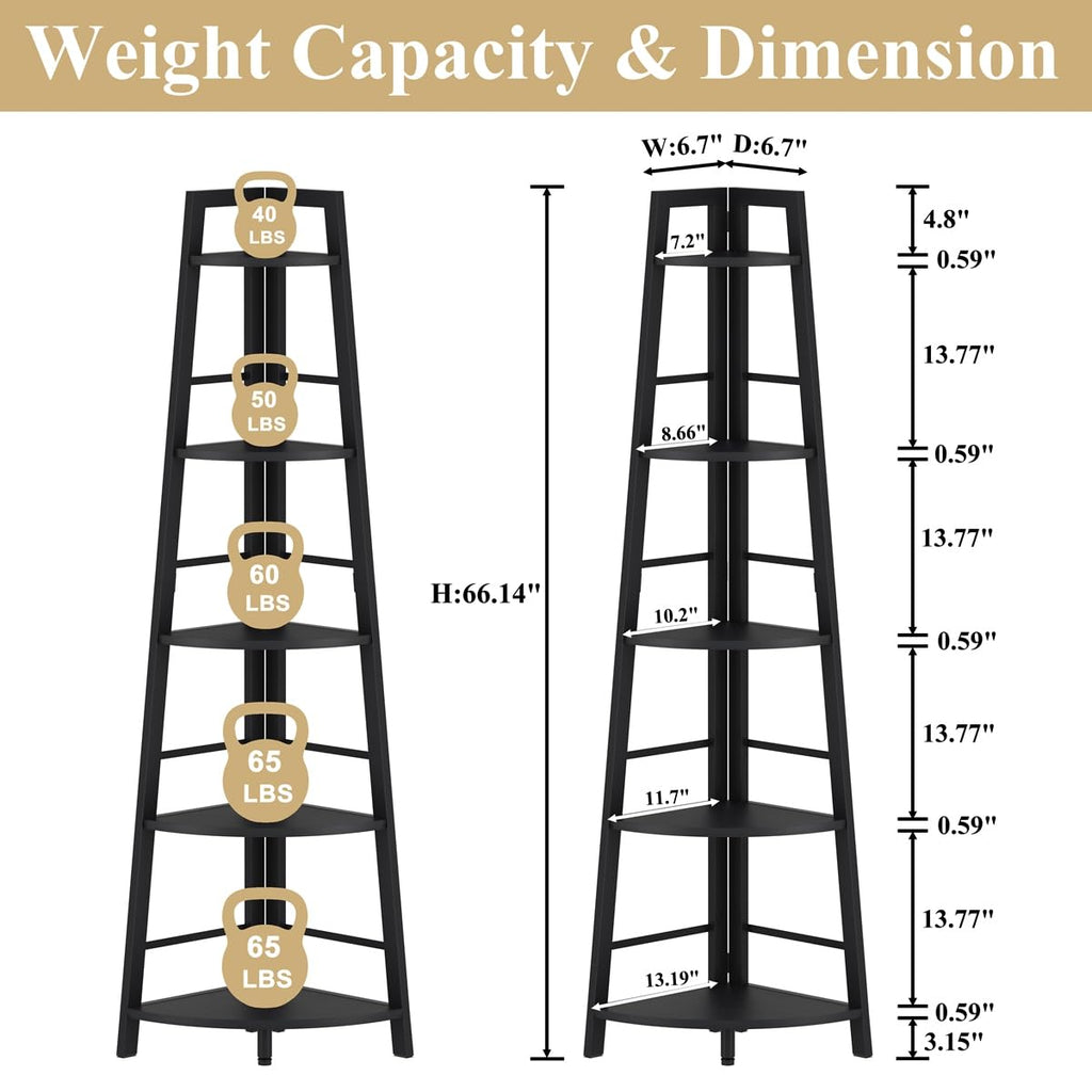 5-Tier Corner Shelf, Tall Corner Bookshelf