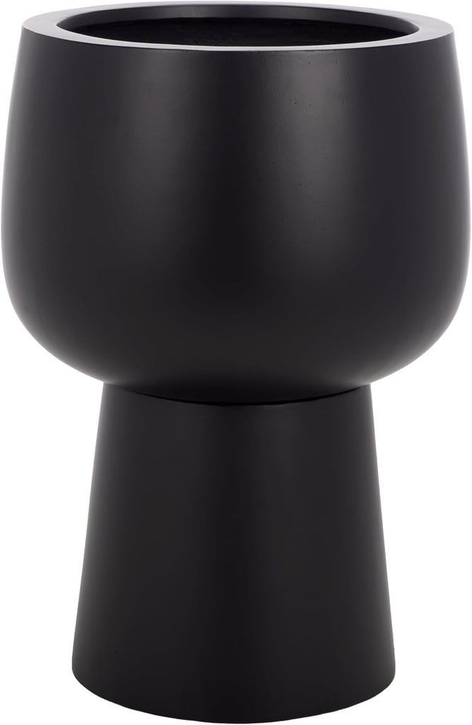 Outdoor Patio Furniture Collection - Olivia Black Ficonstone Pedestal Planter Pot, Modern Raised Plant Container