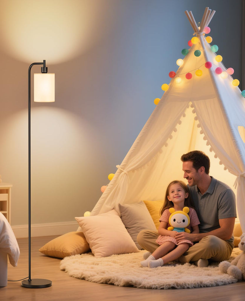 2-Pack Floor Lamps with Linen Shade Bedroom Corner