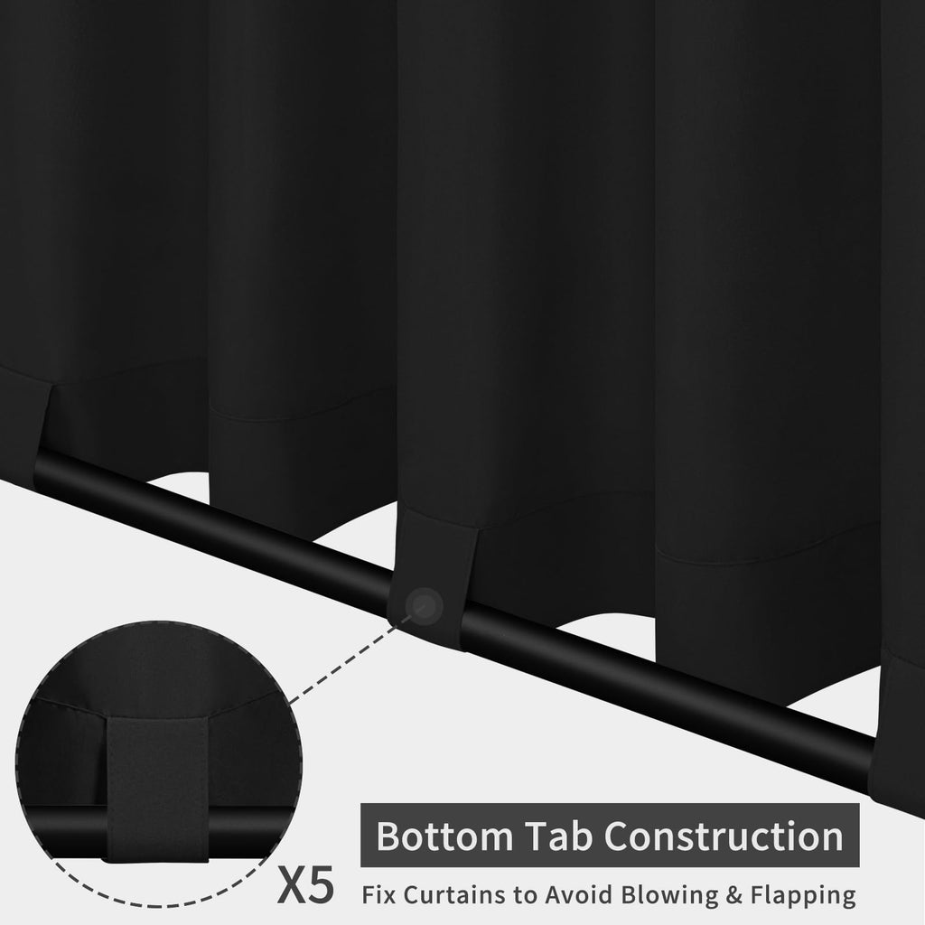 Outdoor Patio Curtains 2 Panels, 110x96 inch, Black