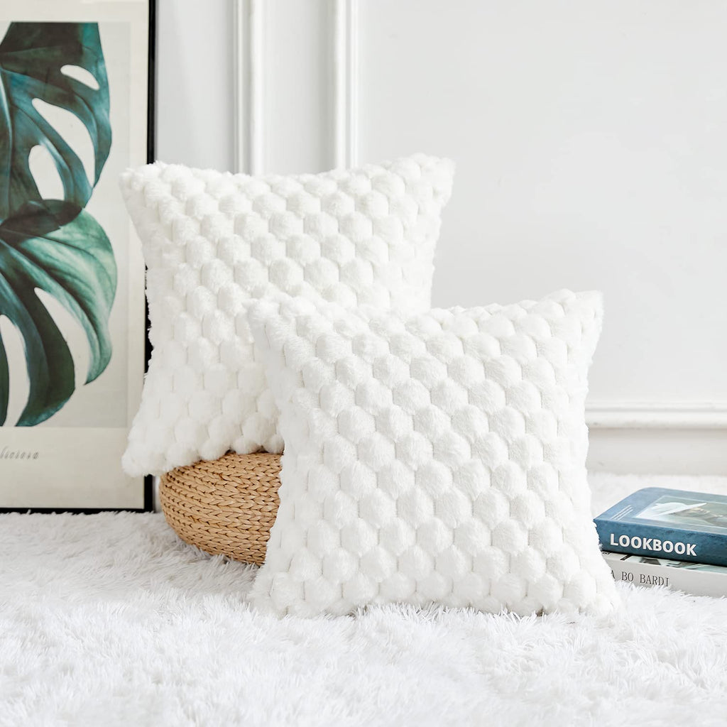 Pack of 2 Super Soft Cozy Decorative Throw Pillow Covers Fuzzy Plush Faux Fur Luxury Cushion Cover Pillowcase for