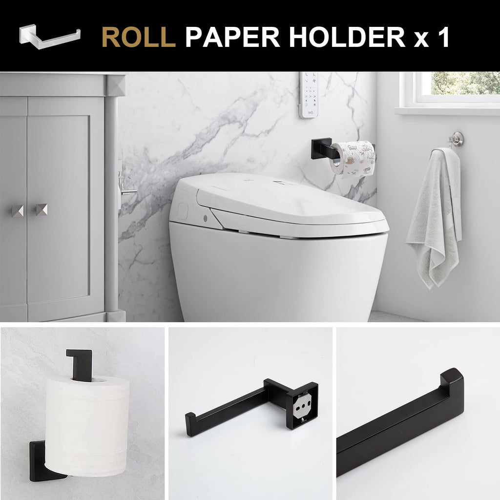 5-Piece Bathroom Hardware Set Matte Black, Towel Bar Set Stainless Steel Wall Mounted - Include 2 Towel Bar Towel