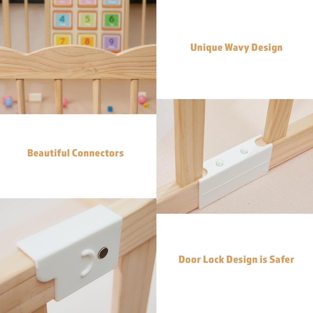 Wooden Baby Playpen with Built-in Activity Panel, 50x65x24In