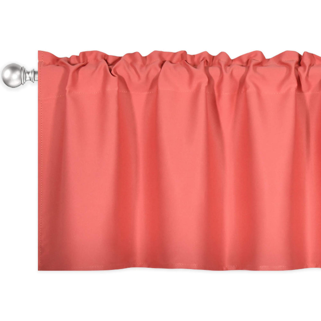 Coral Valance for Windows 60x18 Inch Solid Thermal Insulated Blackout Rod Pocket Kitchen Short Curtain Toppers