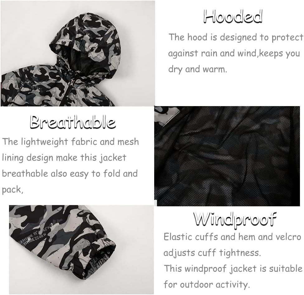 Boys Waterproof Rain Jacket Windbreaker Lightweight Coat Kids Raincoat Outerwear
