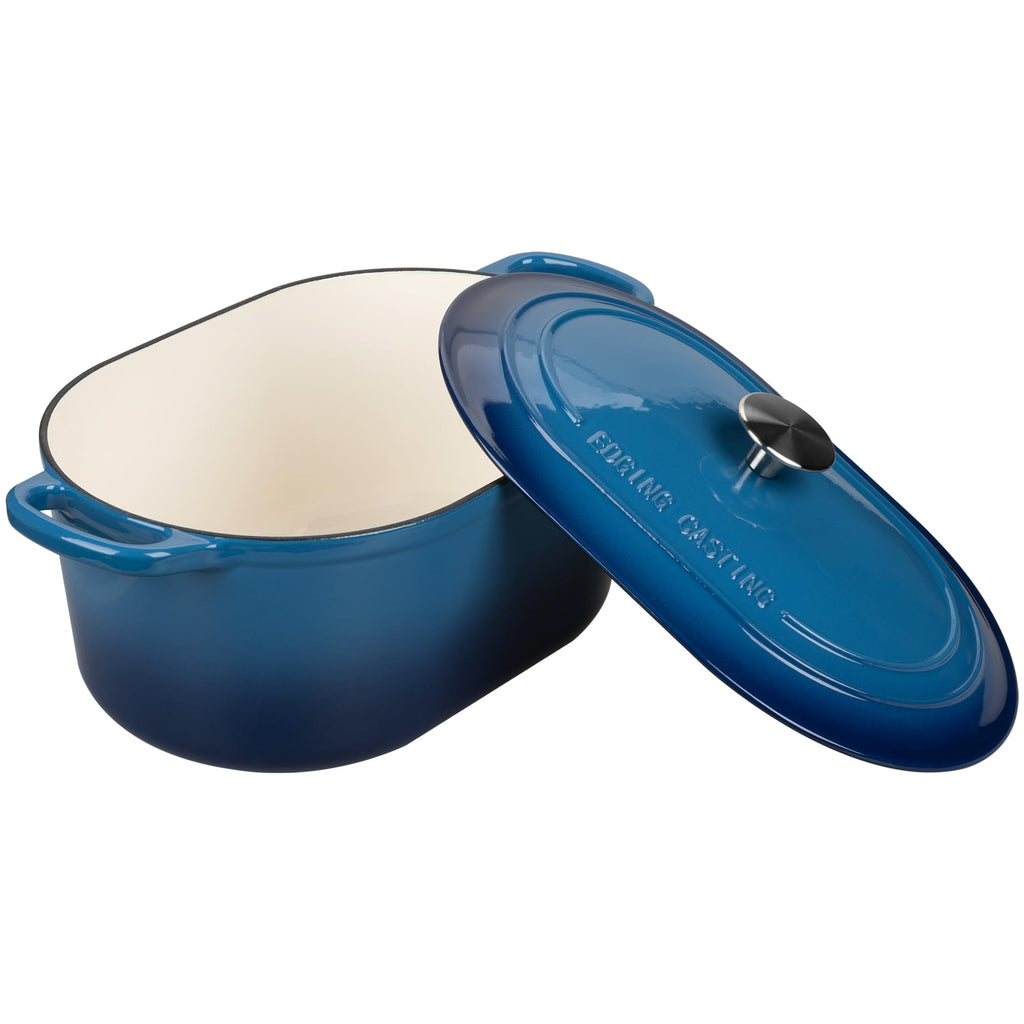 Enameled Cast Iron Oval Dutch Oven, 6QT, Lake Blue