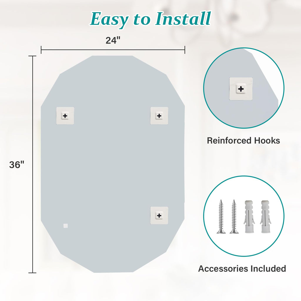 Single Beveled Edge Bathroom Vanity, 23.6" x 35.4" Oval Wall, Shatterproof Frameless for Over Sink, Restroom