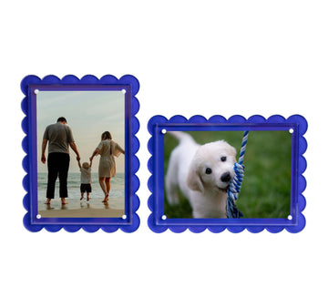5×7 Scalloped Acrylic Photo Frame 2‐Pack - Navy Magnetic Tabletop Display, Floating Picture Frame, Modern Minimalist