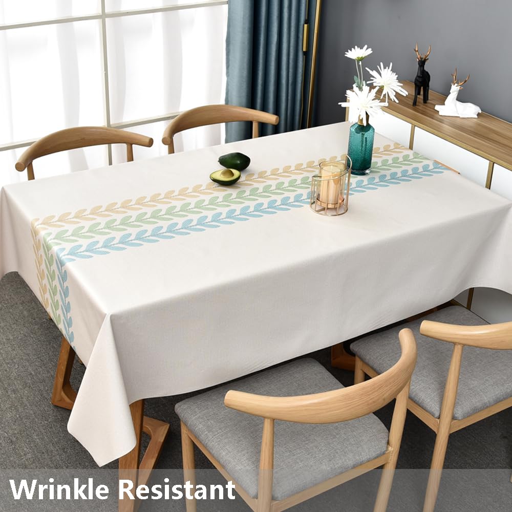 Plastic Table Cloth Rectangle Tables Beige Vinyl Tablecloth Waterproof Wipeable Oilcloth Tablecloths for Dining Table