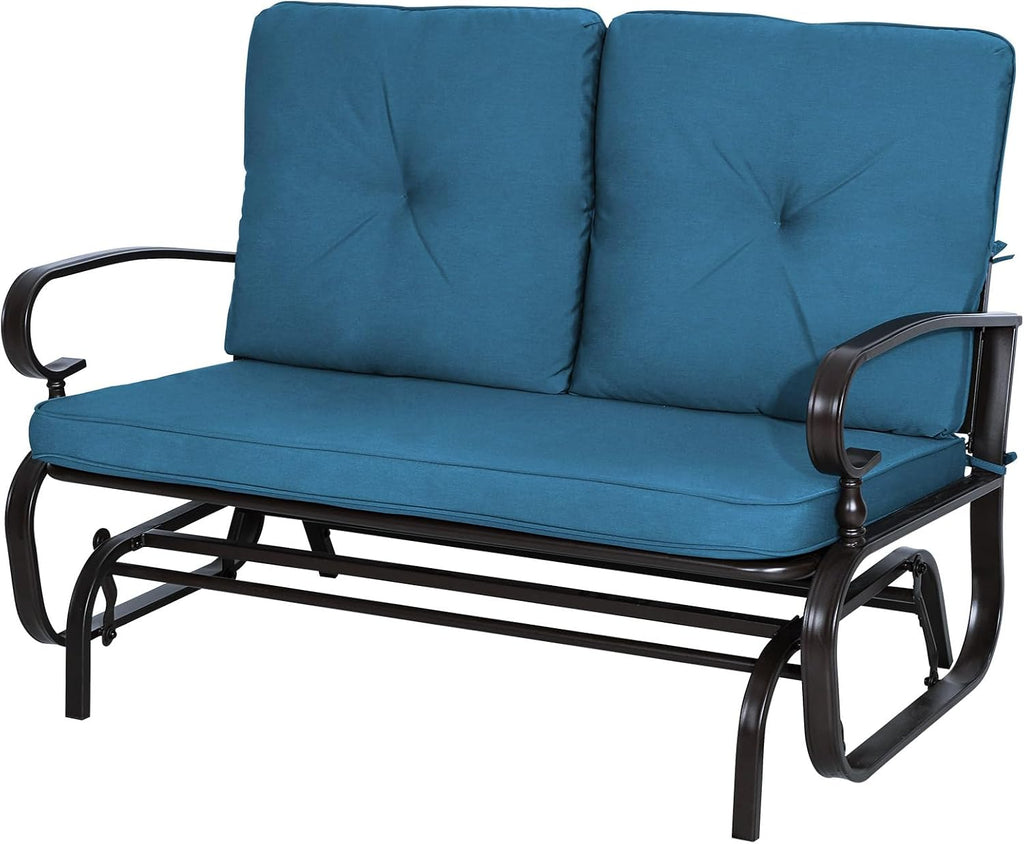 Outdoor Swing Glider Rocking Chair Patio Bench for 2 Person, Garden Loveseat Seating Patio Steel Frame Chair Set with