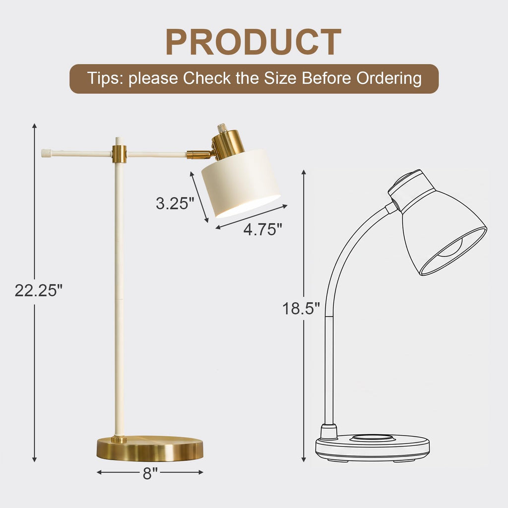 22.2" Modern Desk Lamp, Metal Table Lamp with LED Bulb, Adjustable Reading Lamps, Mid Century Nightstand Lamp