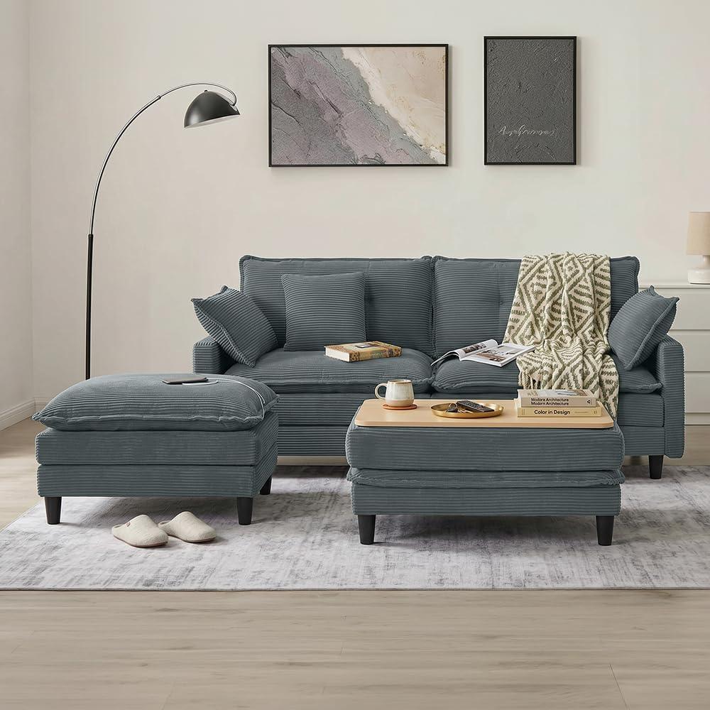 Match Ottoman Only for Cloud Modular Couch Sectional, Convertible to Coffee Table with Storage, Corduroy Ottoman for