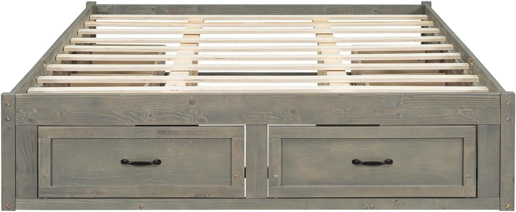 Japanese Wooden Platform Bed With 6 Storage Drawers, No Headboard
