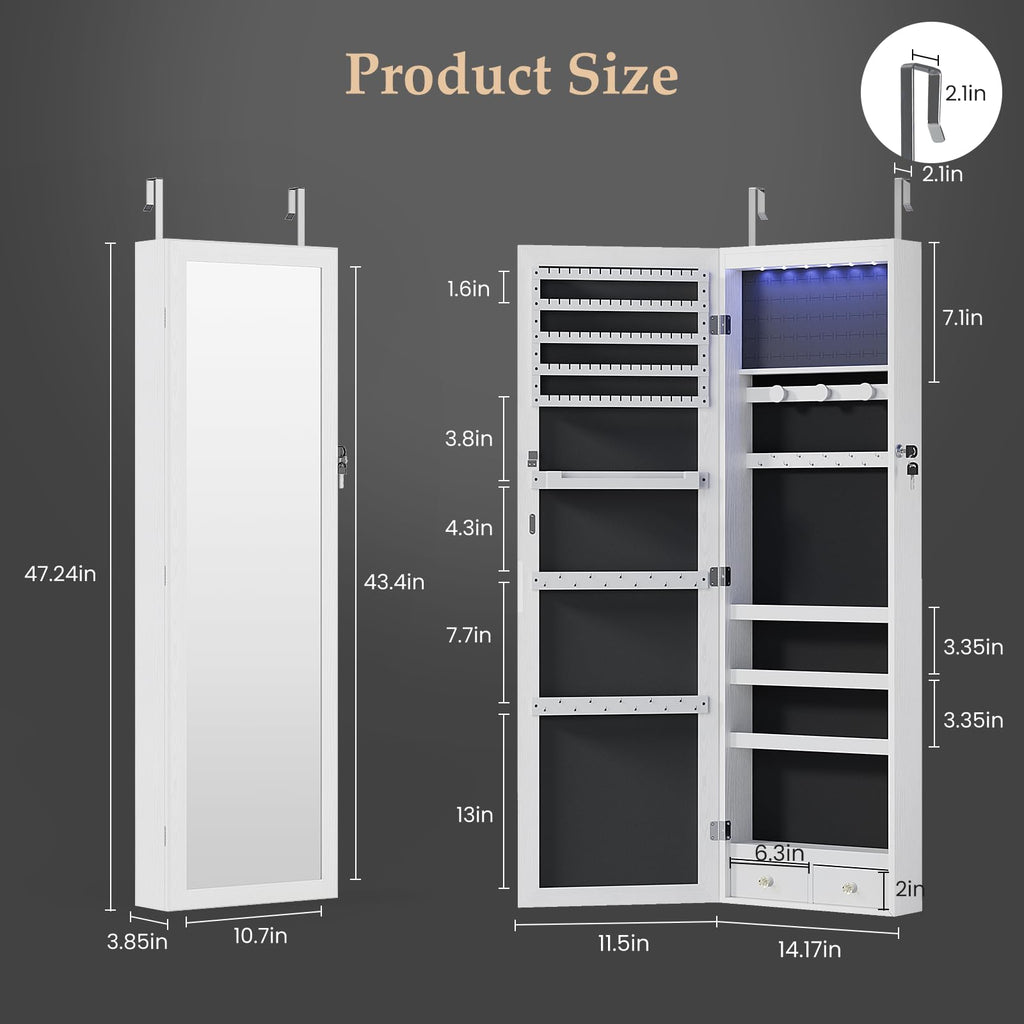 Jewelry Organizer Mirror, 6 LEDs Jewelry Armoire Cabinet, 47.2 Inch