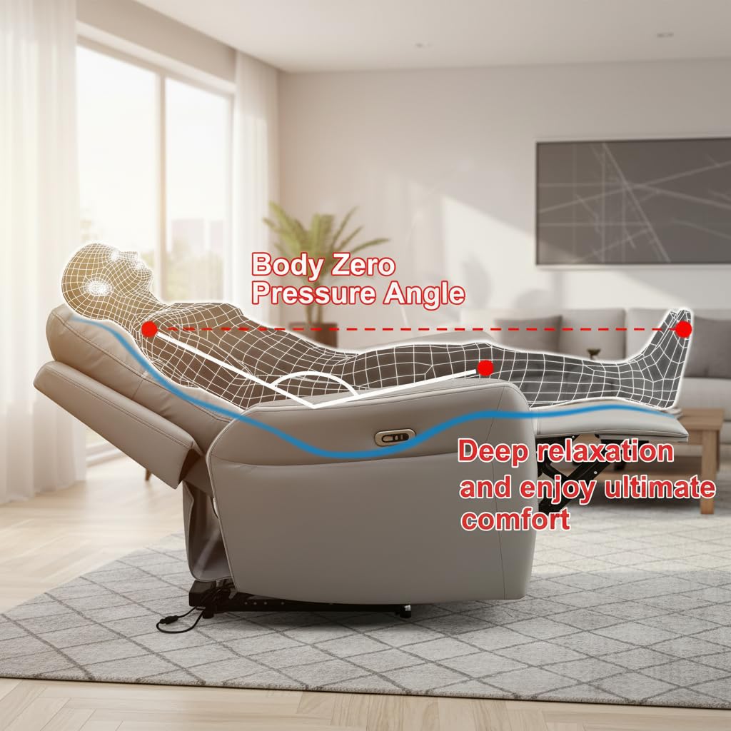 Leather Power Reclining Sectional Sofa with LED Lighting, Cup Holders and Storage, Light Grey