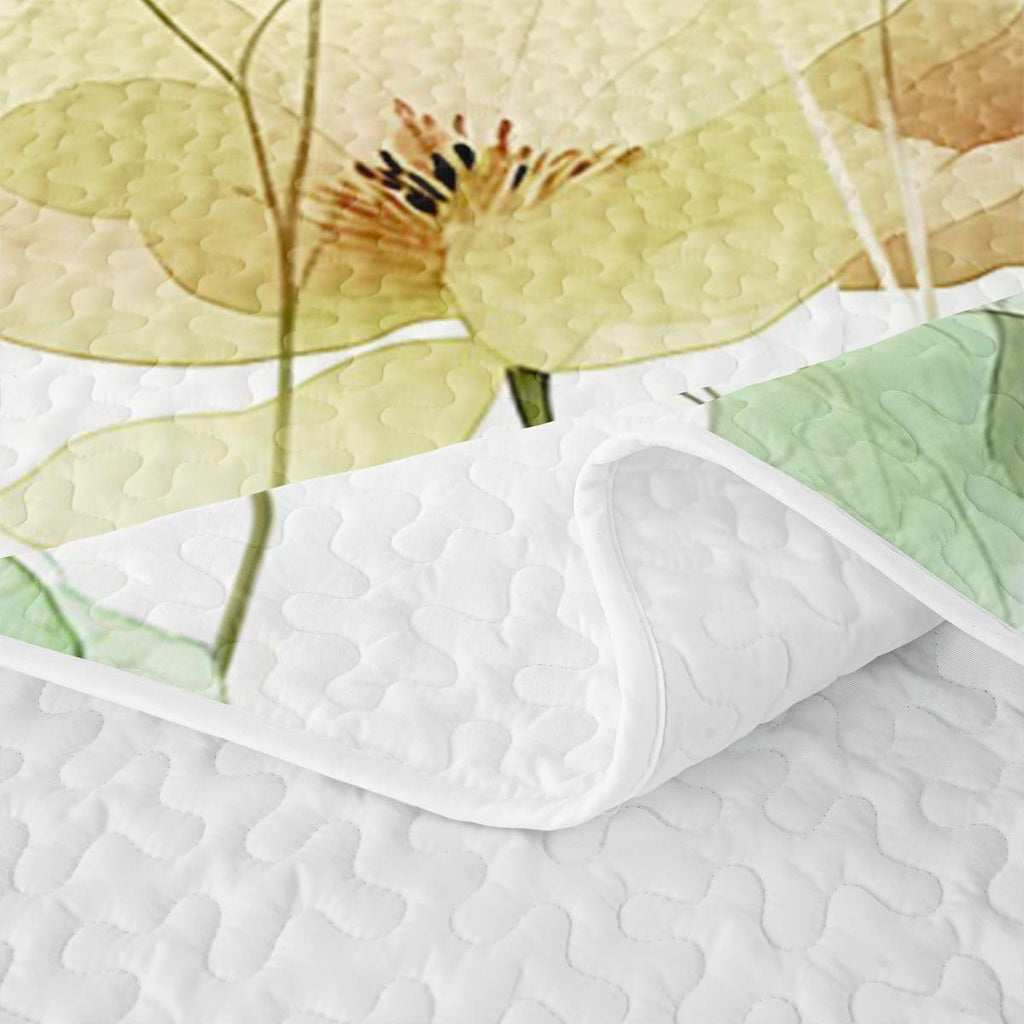 Watercolor Floral Quilted Bedspread Set Sage Flower Coverlet Set Modern Minimalist White Bed Set Farmhouse