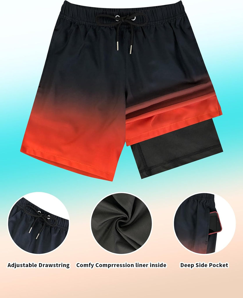 Boys Swim Trunks with Compression Liner Quick Dry Swim Shorts with Pockets