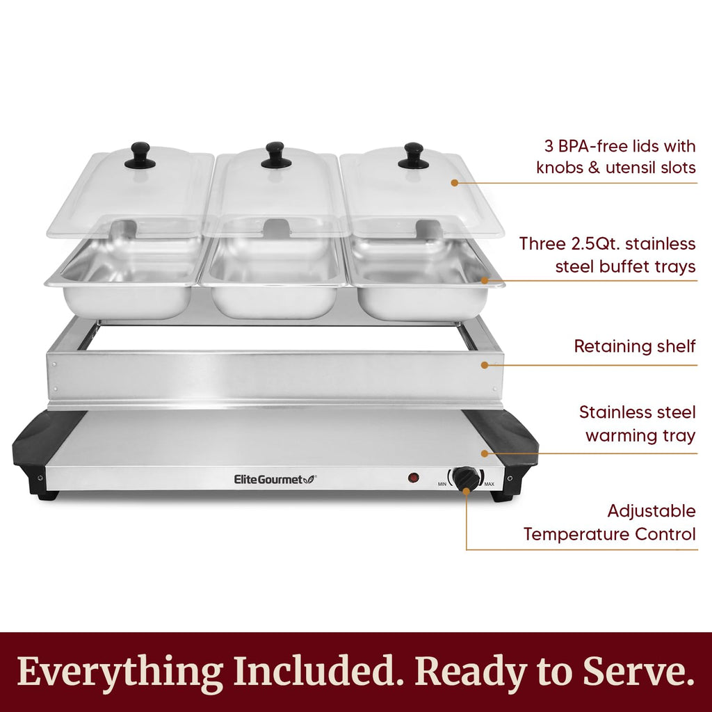 Gourmet Triple Buffet Server, 7.5 Qt, Stainless Steel