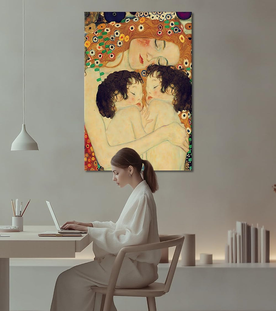 Mother Canvas Wall Art Gustav Klimt Style Art Print Home Decoration Stretched and Framed Ready to Hang 28x44 inch