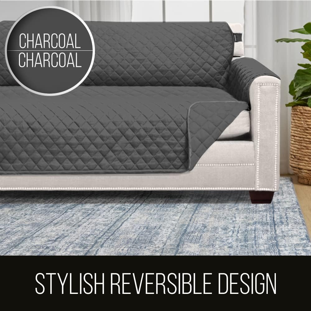 Couch Sectional Corner Slip Cover for Dogs with Strap Charcoal
