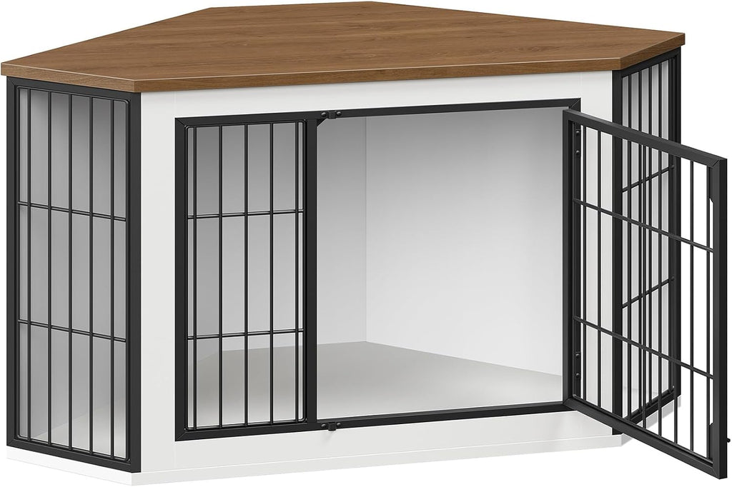 Corner Dog Crate Furniture, Decorative Dog Kennel End Table, Farmhouse Dog Crate TV Stand for Small and Medium Dogs