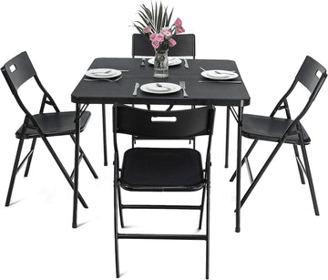 Folding Table and Chair Set, Dining Table Set of 5, Protable 35'' Square Card Table with 4 Folding Chairs for Indoor