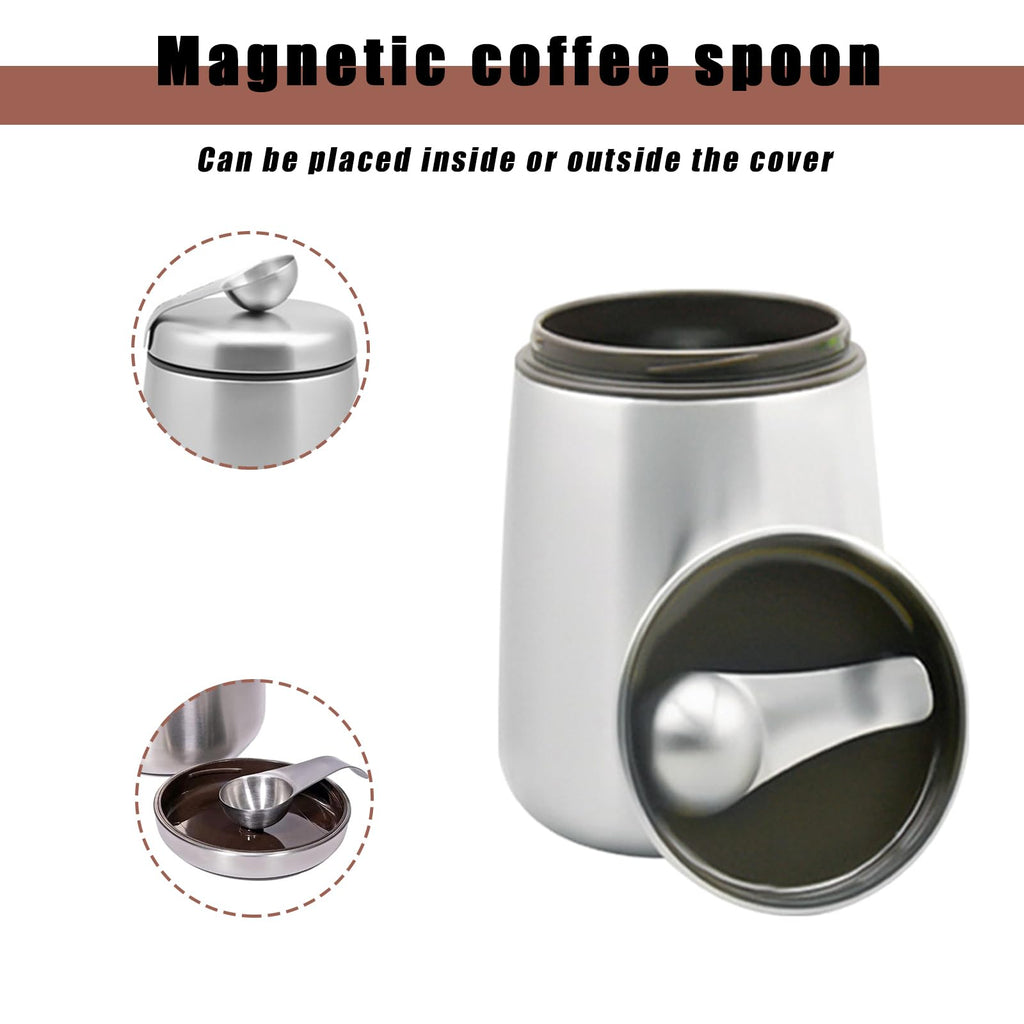 Coffee Canister, Airtight Stainless Steel Kitchen Food Storage Container with Date Tracker and Scoop for Grounds