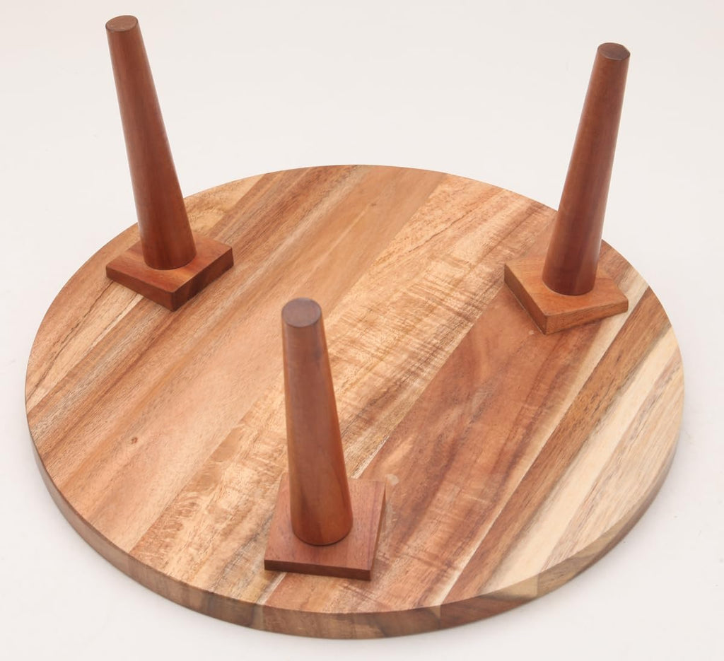 Acacia Wooden Round Footed Serving Board - Pedestal Riser Cake Stand with Removable Legs - Charcuterie Tray Cheese