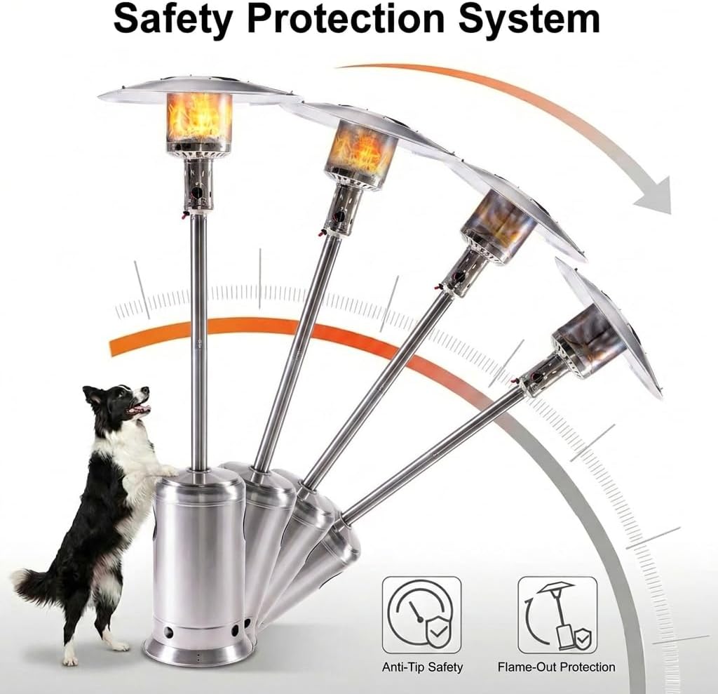 88inch Standing Heaters Outdoor with Wheels, Stainless Steel Burner, Gas Propane Patio Heater for Outdoor Garden Use