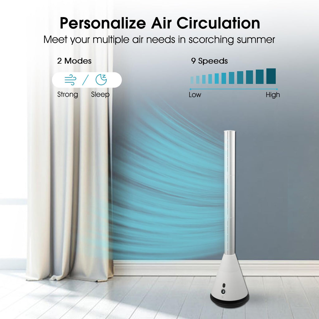 Bladeless Tower Fan 9 Speeds 80° Oscillating Office