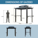 8' x 5' Hardtop Grill Gazebo with Double Roof, Polycarbonate Panels, Aluminum Frame & Galvanized Steel for Patio and Backyard